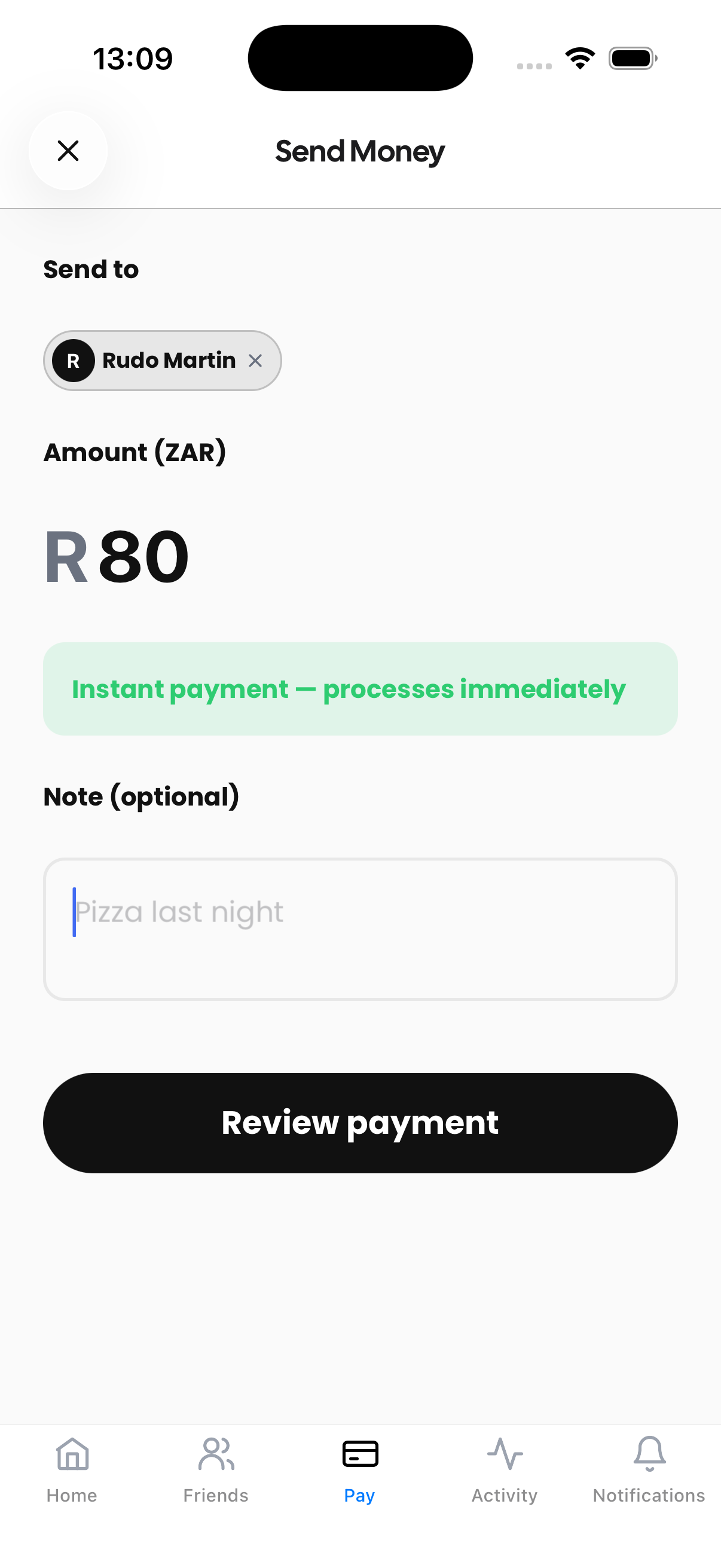 Send Money Screen